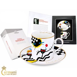 CARMANI - Tea Cup and Saucer, Fine Bone China, with Wassily Kandinsky Contrasting Sounds 250 ml