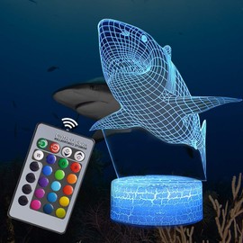 TEUVO 3D Shark Night Light for Boys, Dimmable LED Shark Lamp with Remote Control for Kids Room and Bedroom, Holiday, Birthday Gifts for Boys, 16 Colors Changing