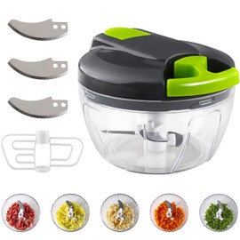 Mezzar Manual Onion Chopper 520 ml Grey Vegetable Cutter, Kitchen Multi Chopper with Pulley, Mini Vegetable Onion Chopper Comes with 3 Blades and 1 Mixer