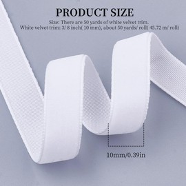 CABODYALS 45.72M 10mm White Crushed Velvet Ribbon Thin Trim Soft Vintage Single Face Fabric Ribbon Bundle Rolls with Spool for Sewing Making Package Wrapping Christmas Wedding Bouquets DIY Crafts