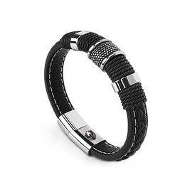 SHIEAGLELD Men's Leather Bracelet with Stainless Steel Magnetic Clasp Braided Bracelet for Men and Exclusive Jewellery Box, Stainless Steel