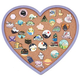 BENECREAT Purple Heart Pin Cork Board Bulletin Display Board, 10.6x11.8inch Wall Mounted Cork Board for Brooch Pin Storage, Office Home Festival Valentine's Decor