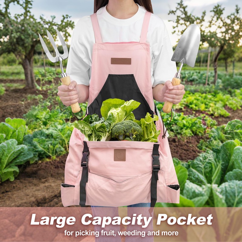 Berry&Bird Harvest Apron, Canvas Gardening Apron with Pockets and Harvesting
