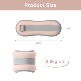 2 x Weight Cuffs Foot, Weights for Legs and Arms, Ankle Weights, Wrist Weights, Ankle Weights for Pilates, Yoga, Walking, Jogging, Aerobics (0.5 kg, Pink)