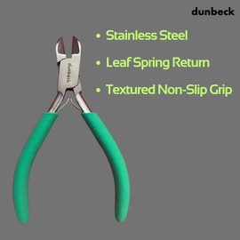 dunbeck Mini Wire Cutters – Pack of 2 Precision Side Cutters for Jewellery Making, Model Craft & DIY Stainless Steel with Non-Slip Grips & Leaf Spring Return.