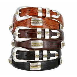 Golden Italian Calfskin Genuine Leather Dress Conchos Belt 1-1/8"(30mm) taper down to 1"(25mm) wide (Smooth Brown, 52)