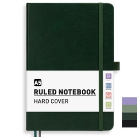 PYNEX Notebook A5 Lined, Hardcover, Notebook, Leather Notepad with 192 Sheets 100 GSM, Diary for Adults, School - Dark Green