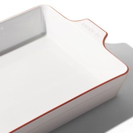 Made In Cookware - Rectangular Baking Dish - Red Rim - Hand Crafted Porcelain - Professional Bakeware - Made in France