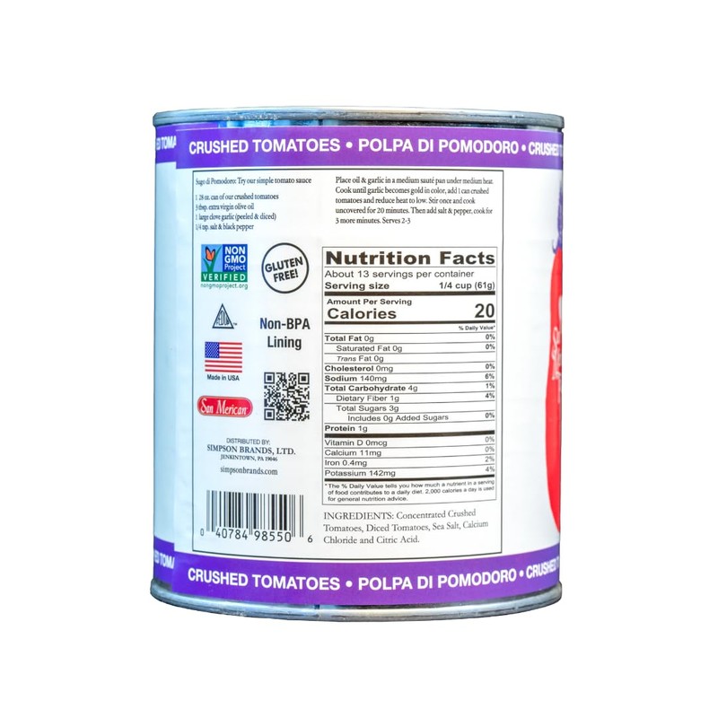 SMT SAN MERICAN TOMATO - Crushed Canned Tomatoes - 28