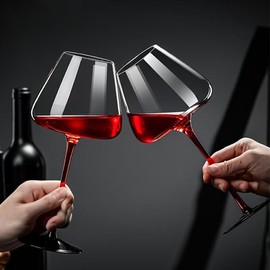 LEMONSODA Concave Champagne Glasses Set of 4 - Modern Red Stem & Black Bottom for Sparkling Wine, Rosé, Prosecco, Champagne – Handcrafted Barware, Perfect for gift – 9oz (265ml) (Wine 24oz Set of 4)