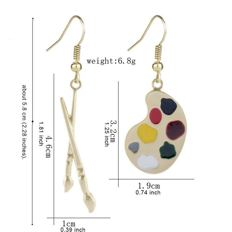 Hand made cute palette brush asymmetric earrings