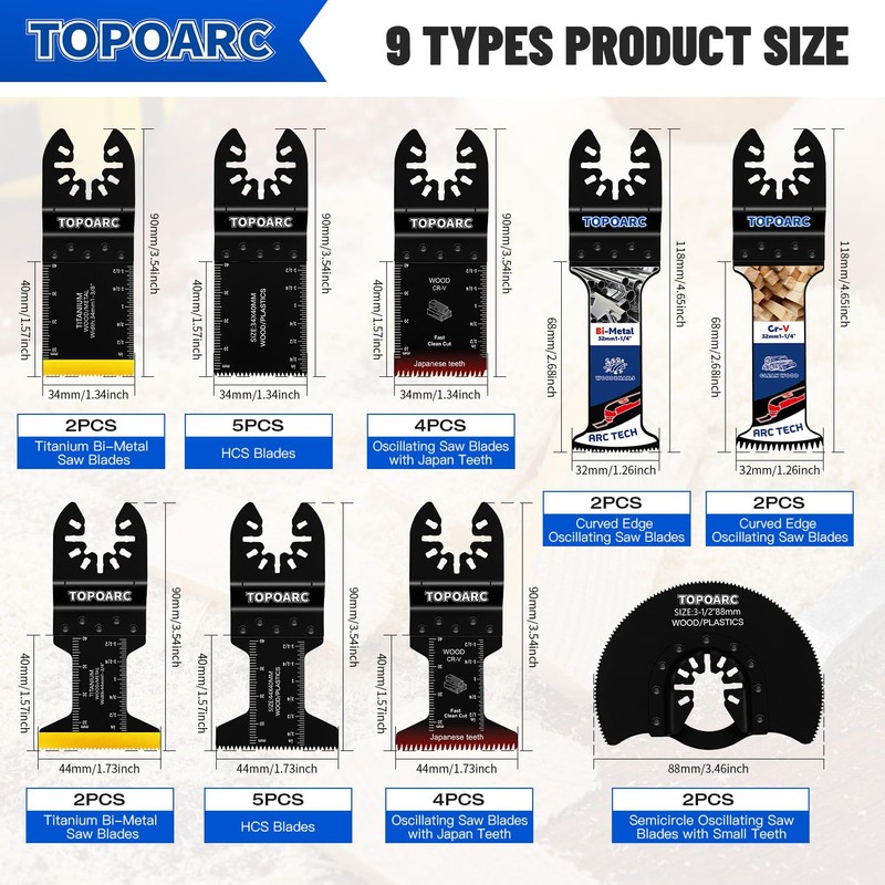 TOPOARC 28 PCS Oscillating Saw Blades Quick Release Saw Blades