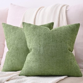 Cozoomy Pack of 2 Textured Decorative Throw Pillow Covers Soft Farmhouse Cushion Covers Neutral Accent Pillow Cases for Couch Bed Sofa Living Room 20x20 Inch, Moss Green
