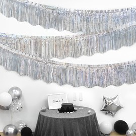 LOLStar Silver Foil Fringe Garland Party Decorations, 6 Pack 9.9Ft Tinsel Streamers Shiny Silver Wall Hanging Tinsel Fringe Banners for Wedding Birthday Anniversary Christmas New Year Party Decor