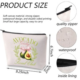 TGBJE Avocado Girly Social Club Makeup Bag Avocado Lover Gift Coquette Pink Bow Zipper Pouch Aesthetic Girl Cosmetic Bag (Avocado Girly club bag)