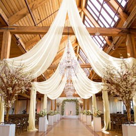 6 Panels Ivory Ceiling Drapes for Wedding, 5ftx10ft Ceiling Drapes Smooth Satin Fabric Curtain Wedding Arch Draping Fabric Romantic Ceiling Decorations for Weddings Party Ceremony Stage