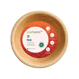 Leafware™ 25-Pack 5-Inch Areca Palm Leaf Bowls – Compostable, Leak-Proof, Eco-Friendly Disposable Bowls for Party, Catering, Soup & Salad