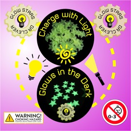 Dr Clever Brightest Glow Stars | 100 | Sticky Pads | Ideal Wall Art Decorations | Party Bags | for Children 3