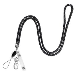 OFFCUP Lanyard Neck Strap, Crystal Lanyard, Badge Lanyards Keyring with Lobster Clasp Detachable Lanyards Bling Retractable ID Badge Holder for ID Badge Holder Keys Phone (Black)