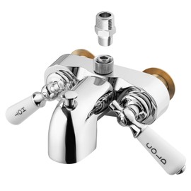 Clawfoot Add-A-Shower Bathcock Diverter,Shower Attachment for Tub Faucet,Bathtub Faucet with Porcelain Lever Handles and Ceramic Disc Cartridges,¾ MIP Inlet,Chrome