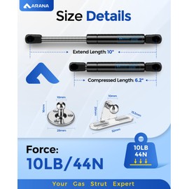 ARANA Gas Struts 10 Inch,10Lb/45N Gas Strut Shocks for Cabinets Lift Lid Supports,Gas Spring 10" Tool Box Shocks for Truck Toolbox Cabinets Lid Boat Storage Lid,2Pcs