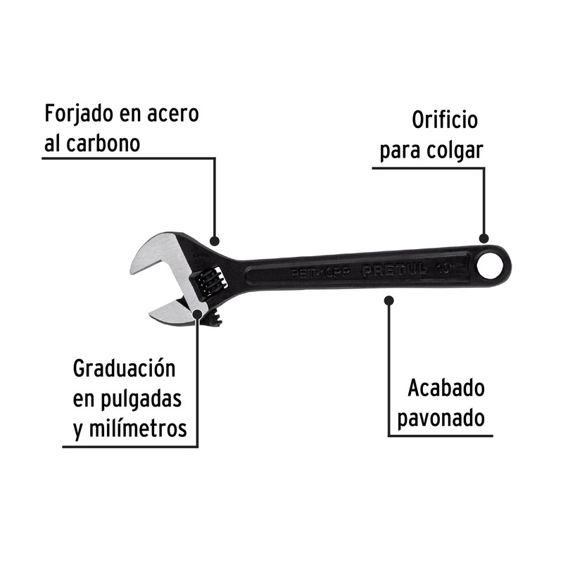 Pretul PET-10PP, Llave ajustable (perico) 10" pavonada