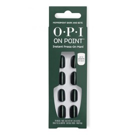 OPI On Point Peppermint Bark and Bite | Short Round Dark Green Silver Shimmer Press On Nails | 24 Count with Nail Glue | Long Lasting, Reusable, Non-damaging | Fall 2025 Shades