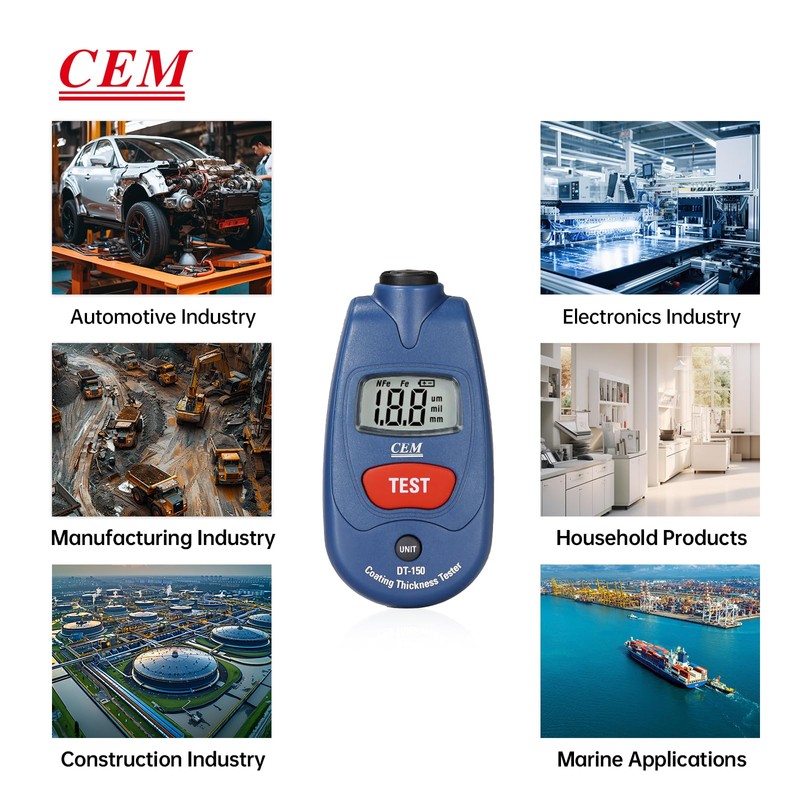 CEM Paint Thickness Gauge,Car Boat Coating Tester with Calibration Plates&Battery,Fe/NFe