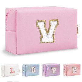 Bhyzdi Birthday Gifts for Women Wife, Travel Makeup Bag Chenille Letter Pouch Cosmetic Bag, Makeup Travel Organizer, Monogrammed Bridesmaid Gifts for Women, Cute Stuff for Teen Girls