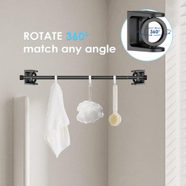 VIOREMOS Small Shower Curtain Rod Black 24-48" Adjustable With Holder Short Spring Curtain Rod No Drilling Curtain Rod,Tension Shower Rods For Bathroom, Kitchen, Closet,Bookshelf (1Pcs)