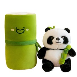 OUKEYI Panda Stuffed Animals Panda Bamboo Plush Toy 9.8 Inch/25cm Bamboo Tube Panda Pillow Stuffed Panda Bear Plushies Panda Doll Gifts for Boys Girls