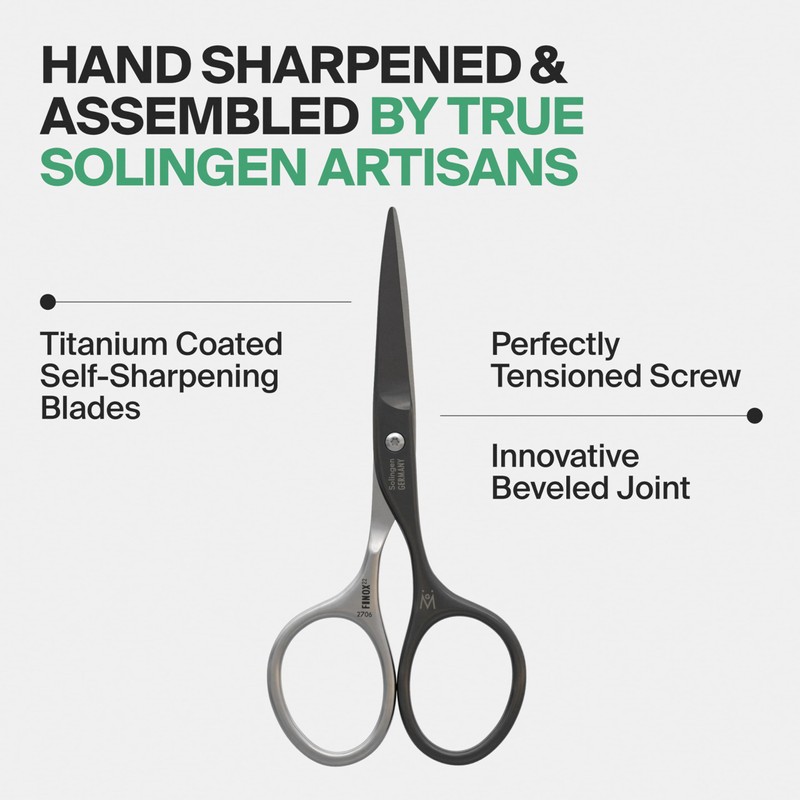 GERMANIKURE Moustache and Beard Scissors - Self-Sharpening FINOX22 Titanium Coated