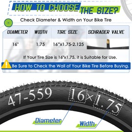 2 Pack 16" Kids Bike Inner Tubes Fit 1.75/1.95/2.125 with 32mm Schrader Valve, 16'' x 1.75/2.125 Tyre Tube with 2PCS Levers, 16'' Bike Tube Compatible with Kids/Road Bikes by Hydencamm (2 of One Size)