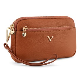 Younpy Genuine Leather Wristlet Wallets for Women Clutch Purse with Detachable Strap Slim Phone Wallet for Travel Wedding Evening Events Gold Zipper Card Slots Lightweight Design