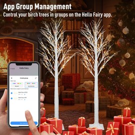 Smart Birch Tree with LED Lights 2 Pack 6 FT 240 LED APP Control 18 Mode Twig Tree with Lights Dimmable Schedule Music Sync Warm White Lighted Birch Tree for Home Xmas Wedding Party Christmas Decor