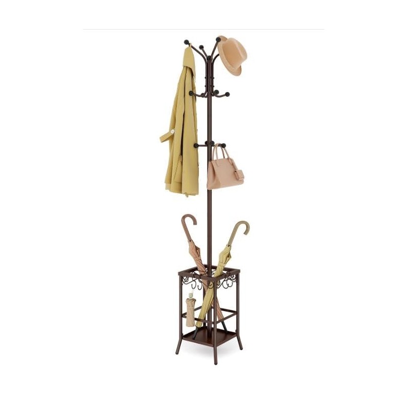 Hoctieon Coat Rack Freestanding, Coat Tree with Umbrella Holder, Metal