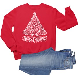Go All Out XX-Large Red Mens Cute Swirly Merry Christmas Modern Tree Holiday Party Sweatshirt Crewneck