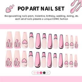 VIVID STELLA Pack of 30 Long Stiletto Nails Tips Chrome False Nail Set Shiny Glitter Press on Nails Semi-Transparent Sculpture Fake Nails (Comic)