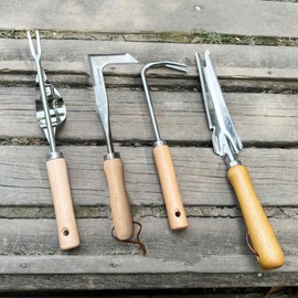 SHGarden Weed Puller Tool 4pcs Crack Weeder Crevice Weeding Tool Stainless Steel Manual Weeder Paver Multifunctional Garden Crack Hand Weed Remover with Wooden Handle for Lawn Garden SH0082