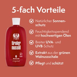 Tiroler Nuss?l Tyrolean Nut Oil Original Sun Oil Waterproof Tanning Accelerator with Sunscreen SPF 6 - 150 ml