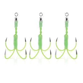 Yushinkan Fishing Gear, Tachio, Jig Assist Hooks, Glow in the Dark (2 Sizes), 3/6/10 Pieces, Wire Core Assisted PE, Four Thick Swordfish Hooks, Rear Hooks (Luminous Specs 16# 3 Pieces)
