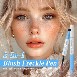 Freckle Stamp Pen, 2 in 1 Natural Lifelike Light Brown Freckle Stamp Pen Soft Pink Liquid Blush for Natural Sunkissed Makeup, Waterproof Long Lasting Quick Dry Freckle Blue