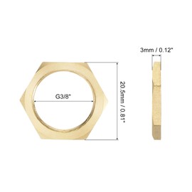 sourcing map G3/8 Pipe Fitting Hex Lock Nut Locknut Female Threaded Fastening Thin Nut for Plumbing Fixed, Brass 1Pcs