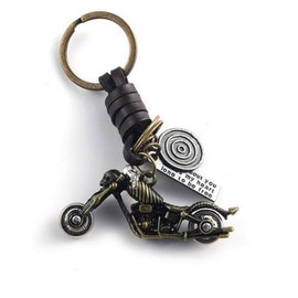 CUSTOMprivé Motorcycle Harley Custom Skull Biker Motorcycle Gothic Leather Brass Keyring with Gift Bag Velvet