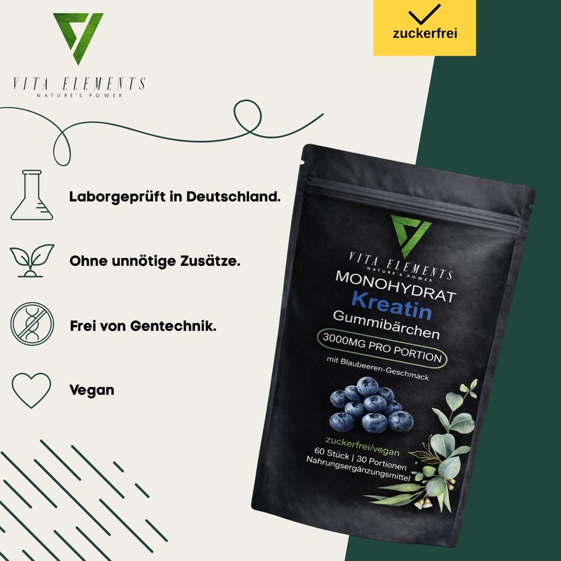 Vita Elements Creatine Monohydrate Gummies – Pack of 60 –