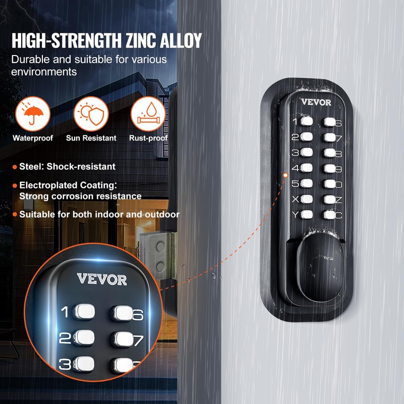VEVOR Mechanical Keyless Entry Door Lock, 14 Digit Keypad, Outdoor