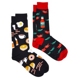 360 Threads Mens Novelty Socks - 2 Pair Set (Breakfast & Hot Sauce)
