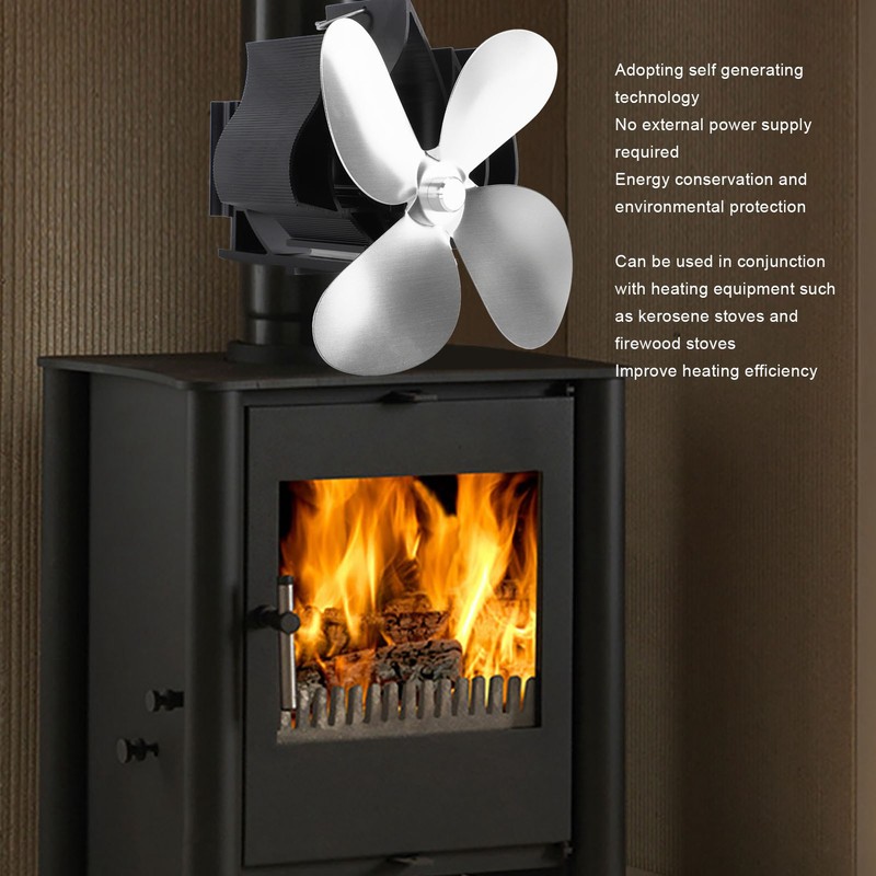Wall Mounted Fireplace Fan 4 Blade Heat Powered Wood Stove