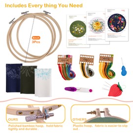 Mocoosy 3 Pack Embroidery Starter Kit for Beginners, 8“ Stamped Embroidery Kit with Pattern and Instructions,Cross Stitch Starter Kits Adults Crafts Include 3 Embroidery Fabric, 3 Bamboo Hoops,Threads