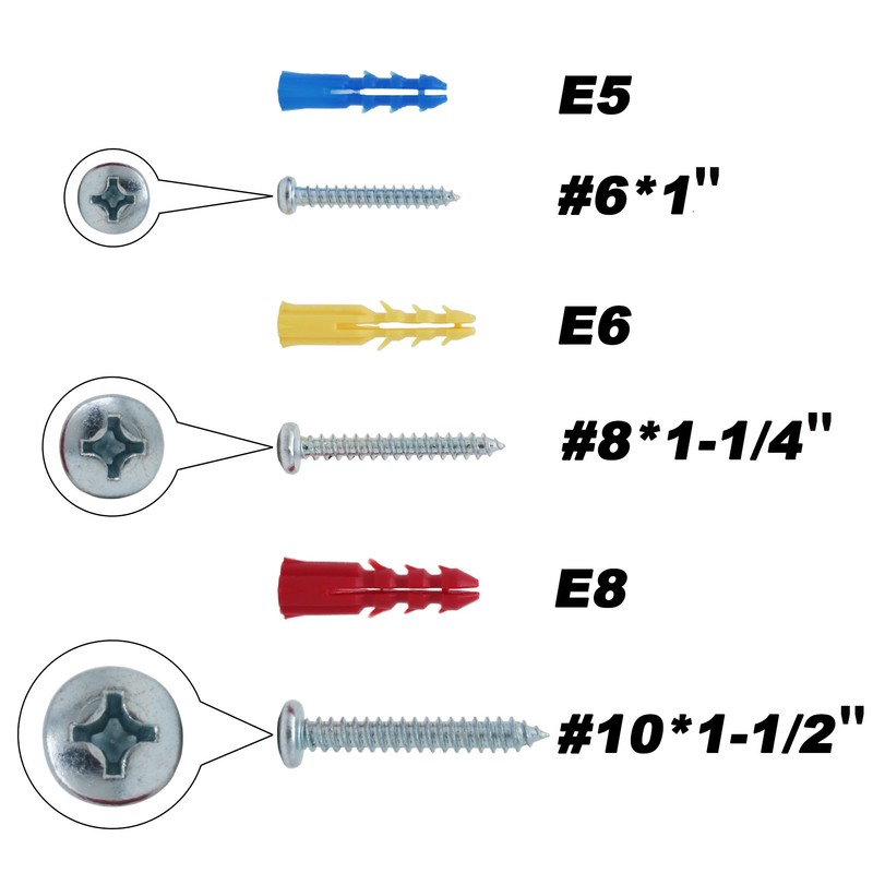 T.K.Excellent Plastic Self Drilling Drywall Ribbed Anchors with Screws Assortment